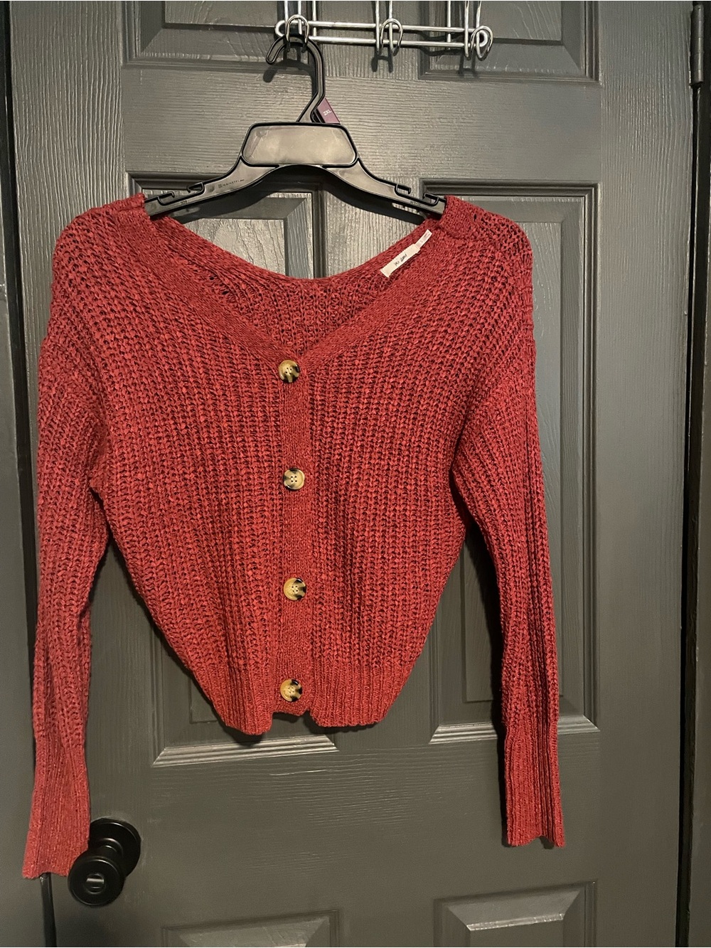 miami Button-Front Knit Cardigan in Deep Red